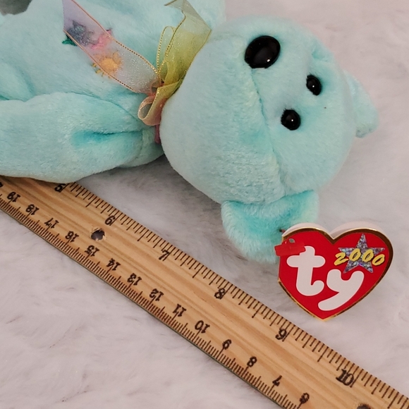 TY 2 Beanie Babies Bears  green ARIEL 2000 peach DEAREST 2000 NWT collectors - Picture 2 of 11